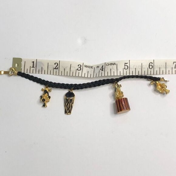 braided bracelet tribal charms black gold hardware ethnic cultural folk small 3” - Picture 7 of 7